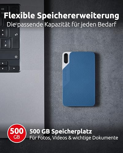 Intenso TX100 500GB - Externe SSD USB 3.2 Gen 1x1 Tragbare Festplatte | Bis zu 500 MB/s Lesegeschwindigkeit - Kompakter Speicher fuer PC, Laptop, Mac, PS5 & Xbox - Robust und Stossfest