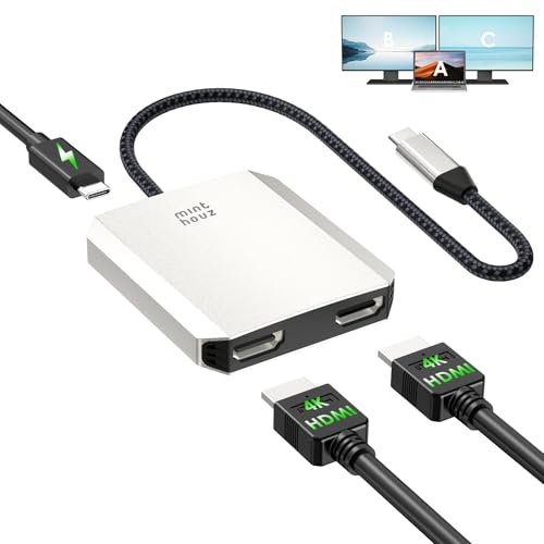 Minthouz USB C auf HDMI Adapter 4k@60hz, Dual HDMI Splitter 95W PD | 3 in 1 Multiport Adapter für MacBook Chromebook Dell HPPixel/Lenovo/Surface//LG/iPad/Laptop/TV(MST nur für Windows)