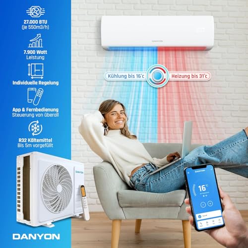 Danyon Multisplit Klimaanlage 3 Innengeräte - 27000 BTU - 7,9 kW - Inverter Klimagerät mit Heizfunktion, WiFi und Smart-Home - sehr leise & energiesparend, Splitgerät vorgefüllt