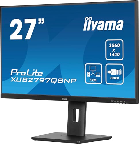 iiyama Prolite XUB2797QSNP-B1 68,5cm 27" IPS LED-Monitor WQHD 100Hz HDMI DP-in/Out DaisyChain USB3.2 USB-C Dock 96W LAN KVM-Switch Slim-Line Höhenverstellung Pivot AdaptiveSync schwarz