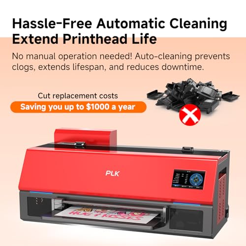 PLK A3 Plus XP600 DTF-Drucker, doppelt so schnell wie L1800/L805, 4,5-Zoll-Touchscreen, automatische Reinigung, duales Weißtintensystem, Folienschneider, Textildrucker, inklusive Tinte für 2 Jahre