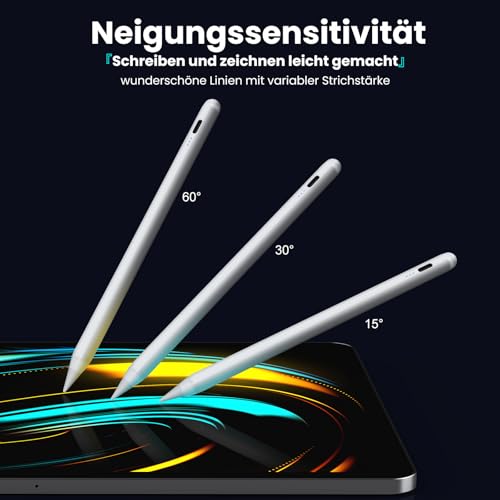 Kingone Stift für Apple iPad 2018–2026, Schnellladung & Lange Akkulaufzeit, Stylus Pen mit Palm Rejection, Neigungserkennung und magnetischer Haftung, kompatibel mit iPad Pro, Air und Mini, Weiß.