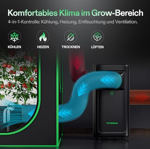 VIVOSUN Smart Klimaanlage, 7000 BTU, 4-in-1 Funktion für Growzelte
