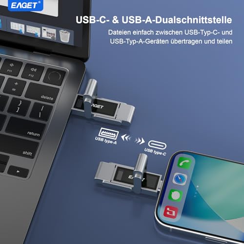 512GB Dual Drive USB C Stick, bis zu 400 MB/s, Typ-C & USB-A Speicherstick, USB 3.2 Speicherstick für iPhone 15/16/17, Android Handy, Tablet, Laptop und Mac, Metallgehäuse, Titangrau