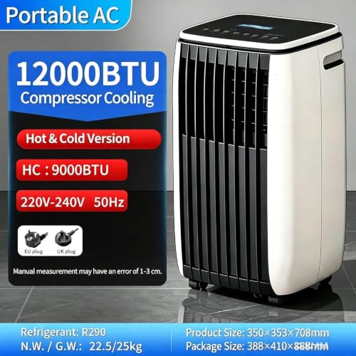Tragbare Klimaanlage 5000 BTU Kühlung nur 220-240V AC Gerät mit leiser Kompressor Einheit Fenster Abdichtset Rollen für Schlafzimmer Büro Wohnung, C+Hot & Cold 12000 BTU, C+Hot & Cold 12000 BTU