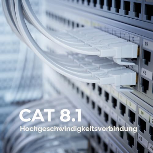 deleyCON 1,5m CAT8.1 Flaches LAN Kabel RJ45 40 Gbit 2000 MHz - Weiß | Netzwerkkabel, Kupferleiter, Patchkabel, Gigabit Ethernet Cable, RJ45 Stecker, LAN DSL, CAT.8 Kabel