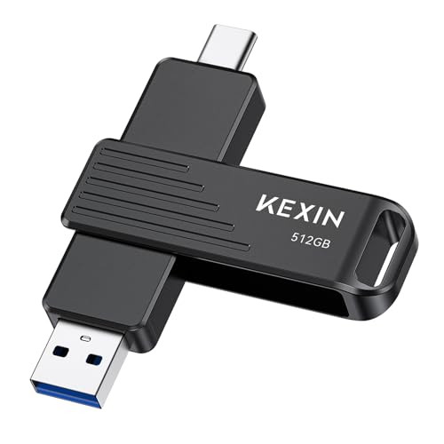 KEXIN 512GB Externe SSD Stick, USB 3.2 Gen 2 mit bis zu 1050 MB/s, 2-in-1 Dual USB Typ C & USB-A, kompatibel mit iPhone 15/16/17, Smartphone, Tablet, Laptop