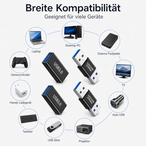 Leloco USB Adapter Set 3.0 Kupplung 5V/3A Schnellladung 5Gbps