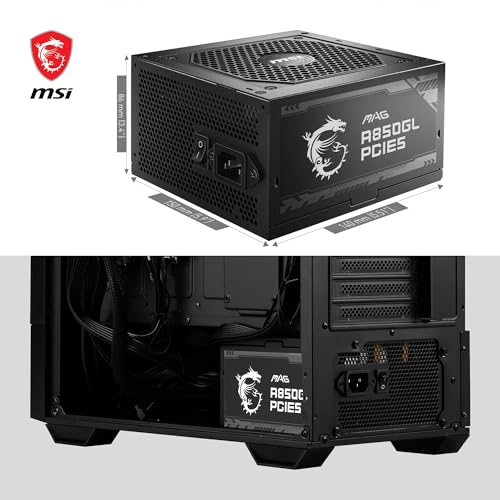 MSI MAG A850GL PCIE5-850W 80 Plus Gold Netzteil | Voll modular, ATX 3.0, unterstützt PCIe 5.0 GPU, 120mm FDB Lüfter mit dynamischen Kugellager