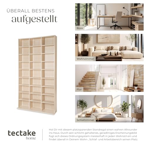 tectake Regal Aufbewahrung, offene Schrank Wand stehend für CDs, DVDs, als Bücherregal, Raumtrenner, Ständer oder Vitrine für Sammlungen und Hobby - buche