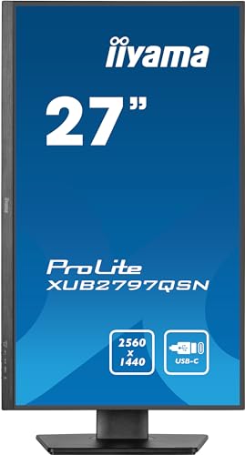 iiyama Prolite XUB2797QSN-B2 68,5cm 27" IPS LED-Monitor WQHD 100Hz HDMI DP-in/Out DaisyChain USB3.2 USB-C Dock 65W LAN Slim-Line Höhenverstellung Pivot AdaptiveSync schwarz