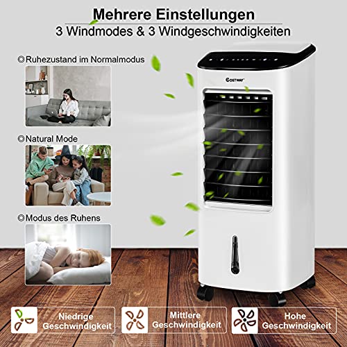 COSTWAY Mobile Klimaanlage ohne Abluftschlauch, 3 in 1 Luftkühler & Luftbefeuchter & Ventilator, 7 L Wassertank, 7,5H Timer, 3 Modi & 3 Geschwindigkeiten, inkl. 2 Kühlakkus & Fernbedienung