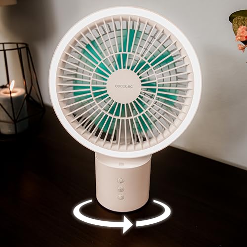 Cecotec Akku-Tischventilator EnergySilence 8000 Portable Desk, 8.000 mAh | 20 cm Durchmesser, LED-Leuchtring mit 3 Helligkeitsstufen, 360° Oszillation, 4 Geschwindigkeiten, neigbar