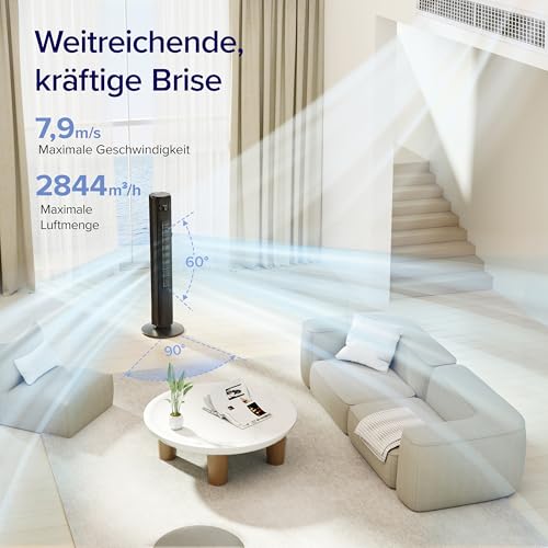 Levoit 25dB leiser WLAN Turmventilator, 7,9m/s Kühlwind mit Sprachsteuerung | DC Motor Ventilator, App, 12 Stufen, 4 Modi, Oszillation und 12 Std Timer, leise Kühlung für Schlafzimmer und Zuhause