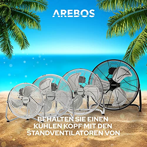 Arebos Bodenventilator Ø50 cm | Windmaschine | Ventilator | 3 Geschwindigkeitsstufen | hoher Luftdurchsatz | 100° einstellbarer Neigungswinkel | Schwarz