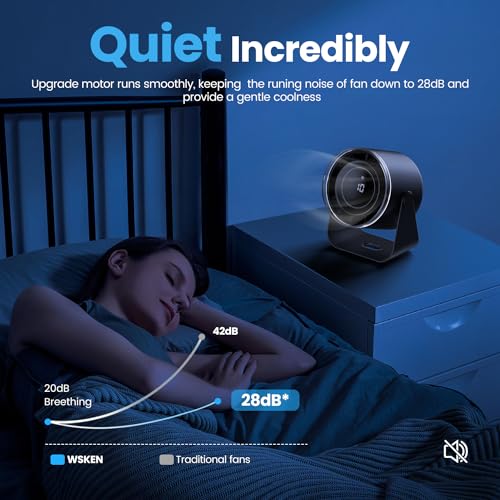 WSKEN Wiederaufladbarer Ventilator Akku - Turbo Digitalanzeige 100 Geschwindigkeit, Matte Tragbarer Tischventilator,115° Rotation Starker Wind, Geräuscharme Kühlung Leise Mini Lüfter für Büro, Draußen