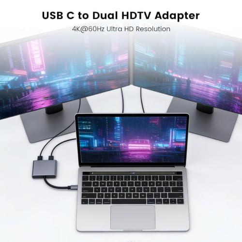 USB-C auf Dual HDMI Adapter für 2 Monitore, HDMI Splitter mit Erweiterter Anzeige, Type-C Digital AV Multiport Adapter, 4K@60Hz Video, kompatibel mit iPhone, iPad, MacBook, HD-Fernseher, Monitor, Beam