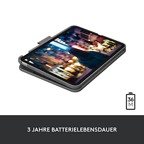 Logitech Slim Folio Tastatur-Case für iPad (10. Generation und A16) | Integrierte kabellose Bluetooth-Tastatur, Deutsches QWERTZ-Layout - Graphit