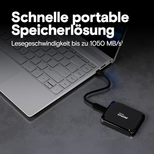 Crucial X9 2TB Externe SSD Festplatte, bis zu 1050MB/s, kompatibel mit PC, Mac und Spielekonsolen, Portable Solid State Drive, USB-C 3.2 - CT2000X9SSD902