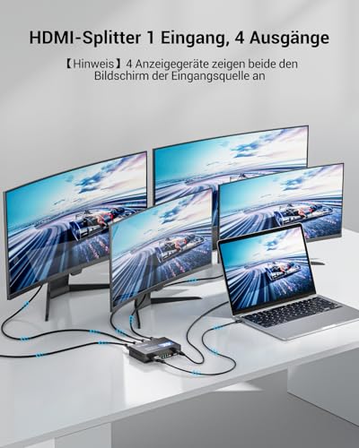 4K HDMI Splitter 1 In 4 Out Mit EDID HDCP HDR 3D, 4K HDMI Verteiler Für PC, Laptop, HDTV, Projektor, 4-Port Hdmi Mehrfachstecker Kopiert 1 Quelle Zu 4 Anzeigen Gleichzeitig