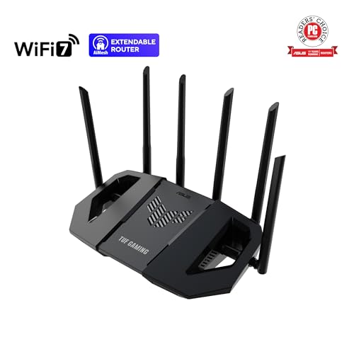 ASUS TUF Gaming BE6500 Dual Band Wi-Fi 7 Extendable Gaming Router | 802.11be, 4x 2.5 GbE-Ports, 3-stufige Portweiterleitung, Smart Home Master, AiMesh-Unterstützung, AiProtection Pro