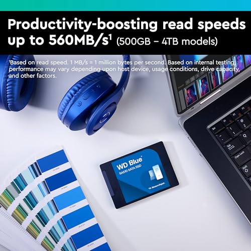 WD Blue SA510 SATA SSD 250 GB 2,5 Zoll (Lesen bis 555 MB/s, Schreiben bis 440 MB/s, Upgrade für PC/Laptop, dreimonatiges Probeabo von Dropbox Professional, Western Digital SSD Dashboard)