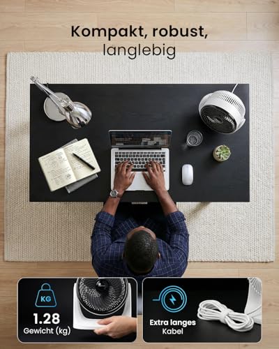 Pro Breeze AirFlo Mini Tischventilator – Leiser Turbo Ventilator mit 3 Stufen, 90° Neigung und kraftvollem Luftstrom bis 4,2 m/s, kompakt für Schreibtisch, Schlafzimmer & Büro