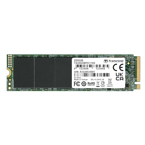 Transcend 250GB MTE115S PCIe 3.0 M.2 2280 SSD, 3000 MB/s, stromsparend | Interne NVMe Gen3x4 SSD für Laptops und Desktop-PCs, SLC-Cache