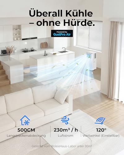 Mobile Klimaanlage 9000 BTU, Klimaanlage Mobil mit Abluftschlauch, Mobiles Klimagerät leise 65dB, mit Timer