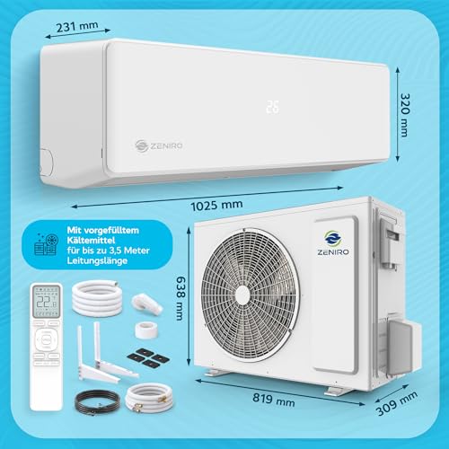 ZENIRO Split Klimaanlage 24000 BTU Set - TURBO Cooling - mit Ionisator & WiFi/App-Funktion Klimagerät Kühlen A++/Heizen A+ 7,1kW Sehr Leise - Fernbedienung, Timerfunktion - Montagematerial