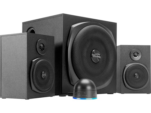 Speedlink Gravity LT PC Lautsprecher 2.1 Soundsystem Bluetooth - mit Subwoofer aus Holz, Aktiv Lautsprechersystem 80 Watt, 3,5mm Klinke AUX, RGB-Tischfernbedienung, schwarz