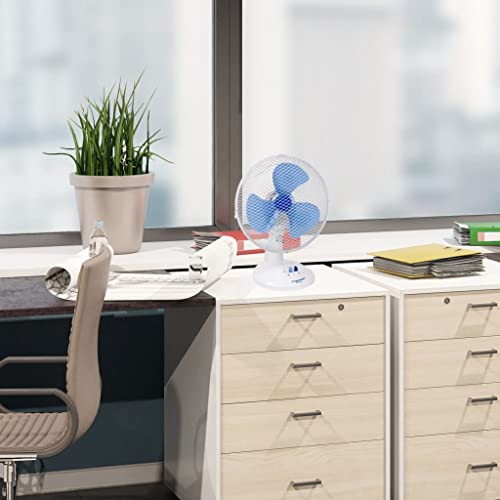 Bestron Mobiler Tischventilator Ø 27cm, kleiner Ventilator 2 Geschwindigkeitsstufen & 75° Oszillation-Funktion, Höhe: 29 cm, 30W, DDF27W, Farbe: Weiß
