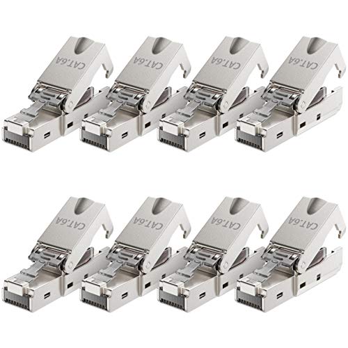 deleyCON CAT 6a Netzwerkstecker RJ45 LSA, geschirmt, 10 Gbit/s, 8 Stück | Mit LSA Anschluss für starre Verlegekabel, LAN Kabel, Netzwerkkabel, CAT6a Stecker und Metallgehäuse