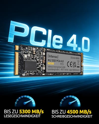 Intenso MI500 1 TB NVMe SSD, M.2 Interne SSD PCIe 4.0 Gen4x4, 5300 MB/s