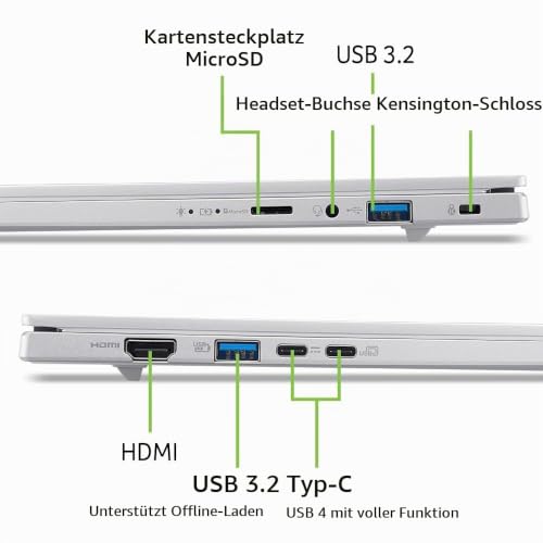 Acer Aspire 14 AI OLED (A14-61M-R63L) AI Laptop, Copilot+ PC, 14" WUXGA OLED Display, AMD Ryzen Al 7 350, 32 GB RAM, 1 TB SSD, AMD Radeon 860M, Windows 11, QWERTZ Tastatur, Silber