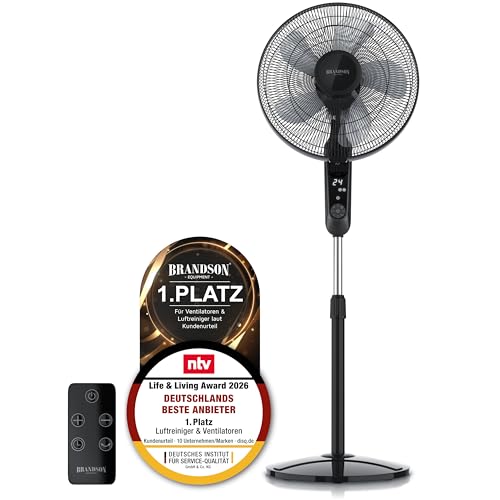 Brandson Standventilator leise, DC-Motor, Fernbedienung, 24 Stufen, Schwarz | Unter 40 dB(A) in Stufe 1, Timer bis 7,5 Std., LCD-Anzeige, Oszillation 80°, Schlafzimmer, Wohnzimmer, Heimbüro