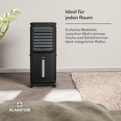 Klarstein Verdunstungskühler, 10L Wassertank, 340 m³/h, App & Fernbedienung, Timer, Nachtmodus, mobiler Luftkühler mit Wasserkühlung für Räume bis 30 m², Schwarz