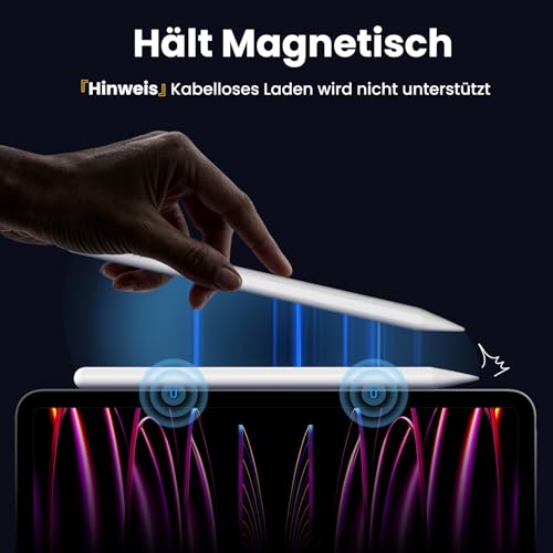 Kingone Stift für Apple iPad 2018–2026, Schnellladung & Lange Akkulaufzeit, Stylus Pen mit Palm Rejection, Neigungserkennung und magnetischer Haftung, kompatibel mit iPad Pro, Air und Mini, Weiß.
