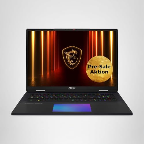 MSI Titan 18 HX AI Gaming-Laptop, 18" UHD+ Mini-LED Display, Intel Core Ultra 9, NVIDIA GeForce RTX 5090, 96 GB DDR5 RAM, 6 TB SSD, Windows 11 Home, QWERTZ Tastatur, Schwarz, A2XWJG-070