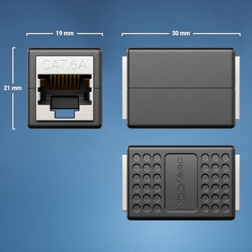 deleyCON 1 Stück RJ45 Kupplung (10 Gbit/s) LAN Kabel Verlängerung Netzwerkkabel Ethernet Adapter Verbinder Kompatibel zu Cat8, Cat7, Cat6, Cat5 Patchkabel LAN DSL POE 2X RJ45 Buchse - Schwarz