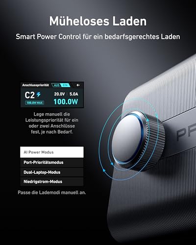 Anker Prime 250W USB C Ladegerät, Ultra-schnelle 6-Port GaN Ladestation | 2,26" LCD-Display, Smart Control Regler, für MacBook Pro/Air, iPhone 18/17/16/15, Pixel, Galaxy, Apple Watch und mehr