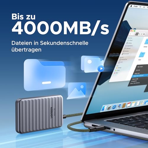 UGREEN NeoDrive Go Portable SSD 1TB, 4.000 MB/s mit integriertem Kabel | Externe USB4 SSD mit integriertem Kabel Kompatibel mit PCs (Windows/MacOS/Linux) und Mobilgeräten (iOS/iPadOS/Android)