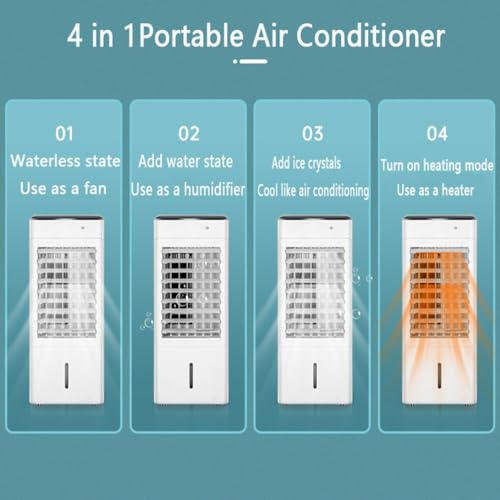 Tragbare Klimaanlage Heizung, 4 in 1 Verdunstungskühler mit Luftbefeuchter, 7000 BTU, Fernbedienung, 12H Timer, 3 Geschwindigkeiten, 120 Oszillation für Heimbüro, kein Schlauch erforderlich