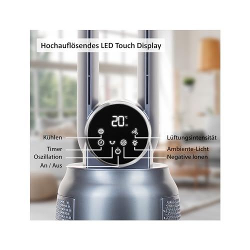 Genius Invictus AIR AC7 Turmventilator 4in1 Luftkühler, LED-Display | 6-teiliges Set, 12h Timer, 12 Geschwindigkeiten, 25 Dezibel, 2 KÃ¼hlakkus, Ionisator, Fernbedienung