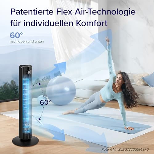 Levoit 25dB leiser WLAN Turmventilator, 7,9m/s Kühlwind mit Sprachsteuerung | DC Motor Ventilator, App, 12 Stufen, 4 Modi, Oszillation und 12 Std Timer, leise Kühlung für Schlafzimmer und Zuhause