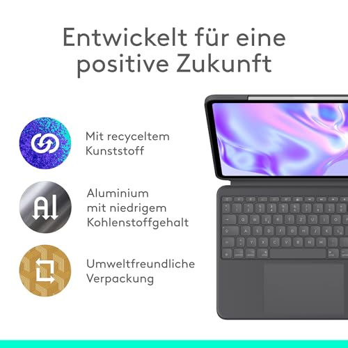 Logitech Combo Touch für iPad Pro 13 Zoll (M4 und M5) (2024 und 2025) | Abnehmbare Tastatur mit Hintergrundbeleuchtung, Halterung, Multi-Use-Modus, DEU QWERTZ-Graphit Tastatur-Case