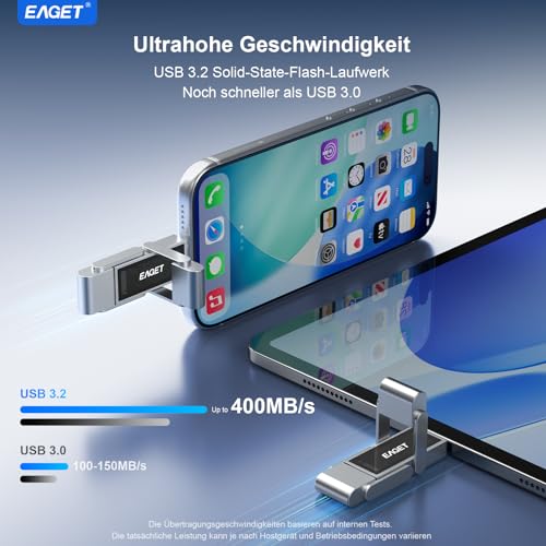 512GB Dual Drive USB C Stick, bis zu 400 MB/s, Typ-C & USB-A Speicherstick, USB 3.2 Speicherstick für iPhone 15/16/17, Android Handy, Tablet, Laptop und Mac, Metallgehäuse, Titangrau