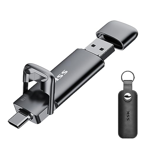 SSK USB C Externe SSD 1TB, bis zu 550 MB/s, schneller Dual USB-C/A Stick | USB 3.2 Gen 2 Solid State Drive mit Dual USB-C/A als Speicherstick für Android-Telefon, Laptop, Tablet, Mac und PC unterwegs