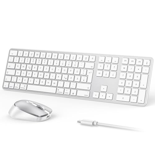 OMOTON Mac Tastatur Maus Set Kabellose, Wiederaufladbar, DE Layout | Bluetooth Funktastatur maus für MacBook Air/ Pro/iMac/iMac Pro/Mac mini, Ergonomisch, Multi-Gerät, Leises Tippen