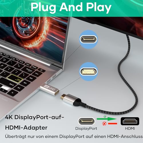 DisplayPort auf HDMI Adapter 2 Stücke,Unidirektionaler DP auf HDMI Adapter